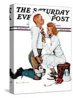 "Letter Sweater" (boy & girl) Saturday Evening Post Cover, November 19,1938-Norman Rockwell-Stretched Canvas