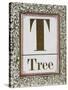 Letter T: Tree. Gold Letter With Decorative Border-null-Stretched Canvas