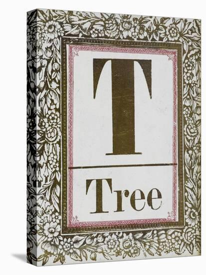 Letter T: Tree. Gold Letter With Decorative Border-null-Stretched Canvas