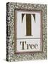 Letter T: Tree. Gold Letter With Decorative Border-null-Stretched Canvas