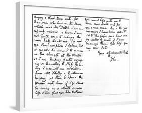 Letter to His Younger Sister, Fanny Keats, Mentioning That He Is Staying as a Guest of Mrs…-John Keats-Framed Giclee Print