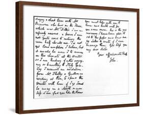 Letter to His Younger Sister, Fanny Keats, Mentioning That He Is Staying as a Guest of Mrs…-John Keats-Framed Giclee Print