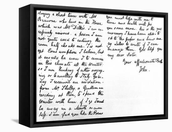 Letter to His Younger Sister, Fanny Keats, Mentioning That He Is Staying as a Guest of Mrs…-John Keats-Framed Stretched Canvas