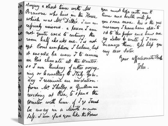 Letter to His Younger Sister, Fanny Keats, Mentioning That He Is Staying as a Guest of Mrs…-John Keats-Stretched Canvas