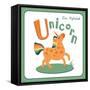 Letter U - Unicorn-Baksiabat-Framed Stretched Canvas