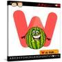 Letter W With Watermelon Cartoon Illustration-Igor Zakowski-Stretched Canvas