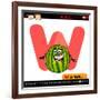 Letter W With Watermelon Cartoon Illustration-Igor Zakowski-Framed Premium Giclee Print