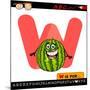 Letter W With Watermelon Cartoon Illustration-Igor Zakowski-Mounted Art Print