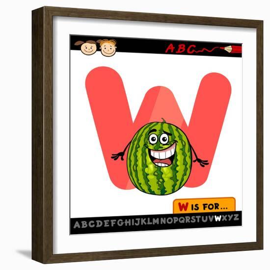 Letter W With Watermelon Cartoon Illustration-Igor Zakowski-Framed Art Print