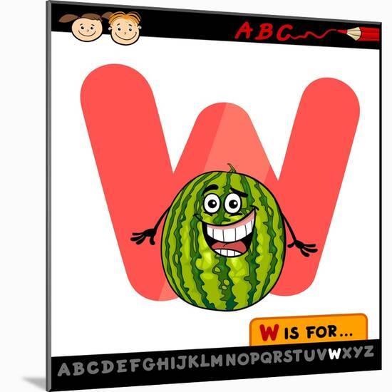 Letter W With Watermelon Cartoon Illustration-Igor Zakowski-Mounted Art Print