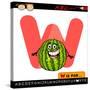 Letter W With Watermelon Cartoon Illustration-Igor Zakowski-Stretched Canvas