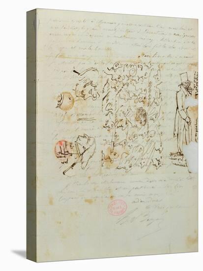 Letter with Drawing Sent to Balzac's Sister Laure, 1821-Honore de Balzac-Stretched Canvas