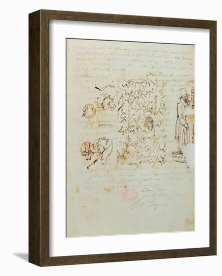 Letter with Drawing Sent to Balzac's Sister Laure, 1821-Honore de Balzac-Framed Giclee Print