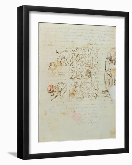 Letter with Drawing Sent to Balzac's Sister Laure, 1821-Honore de Balzac-Framed Giclee Print