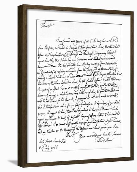 Letter Written by David Hume to Richard Davenport Referring to the Great Difficulties of His…-null-Framed Giclee Print