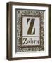 Letter Z: Zebra. Gold Letter With Decorative Border-null-Framed Giclee Print