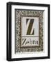 Letter Z: Zebra. Gold Letter With Decorative Border-null-Framed Giclee Print