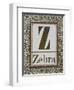 Letter Z: Zebra. Gold Letter With Decorative Border-null-Framed Giclee Print