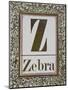 Letter Z: Zebra. Gold Letter With Decorative Border-null-Mounted Giclee Print