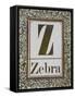 Letter Z: Zebra. Gold Letter With Decorative Border-null-Framed Stretched Canvas