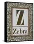 Letter Z: Zebra. Gold Letter With Decorative Border-null-Framed Stretched Canvas