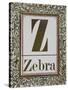 Letter Z: Zebra. Gold Letter With Decorative Border-null-Stretched Canvas