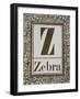 Letter Z: Zebra. Gold Letter With Decorative Border-null-Framed Giclee Print