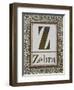Letter Z: Zebra. Gold Letter With Decorative Border-null-Framed Premium Giclee Print