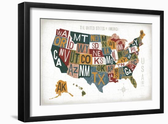 Letterpress USA Map Warm-Michael Mullan-Framed Art Print