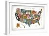 Letterpress USA Map Warm-Michael Mullan-Framed Art Print