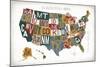 Letterpress USA Map Warm-Michael Mullan-Mounted Art Print