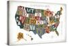 Letterpress USA Map Warm-Michael Mullan-Stretched Canvas