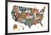 Letterpress USA Map Warm-Michael Mullan-Framed Art Print