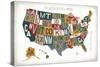 Letterpress USA Map Warm-Michael Mullan-Stretched Canvas