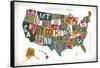 Letterpress USA Map Warm-Michael Mullan-Framed Stretched Canvas