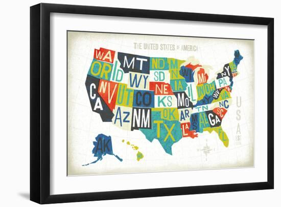 Letterpress USA Map-Michael Mullan-Framed Art Print