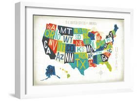 Letterpress USA Map-Michael Mullan-Framed Art Print