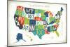 Letterpress USA Map-Michael Mullan-Mounted Art Print