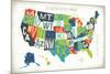 Letterpress USA Map-Michael Mullan-Mounted Art Print