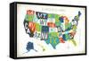 Letterpress USA Map-Michael Mullan-Framed Stretched Canvas