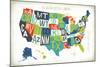 Letterpress USA Map-Michael Mullan-Mounted Art Print