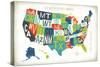 Letterpress USA Map-Michael Mullan-Stretched Canvas