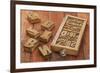 Letterpress Wood Type Blocks in a Typesetter Drawer against Rustic Red Barn Wood-PixelsAway-Framed Art Print