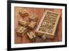 Letterpress Wood Type Blocks in a Typesetter Drawer against Rustic Red Barn Wood-PixelsAway-Framed Art Print