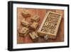 Letterpress Wood Type Blocks in a Typesetter Drawer against Rustic Red Barn Wood-PixelsAway-Framed Art Print