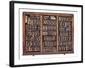 Letterpress Wood Type Printing Blocks in Old Typesetter Drawer Isolated on White-PixelsAway-Framed Art Print