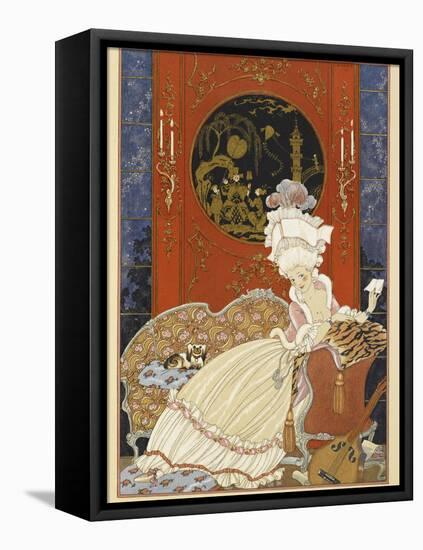 Lettre A woman reading a letter-Georges Barbier-Framed Stretched Canvas