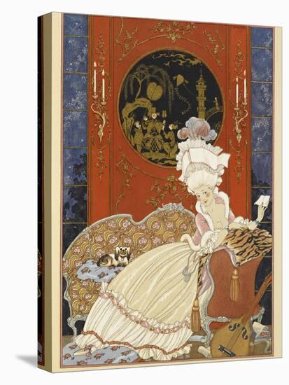 Lettre A woman reading a letter-Georges Barbier-Stretched Canvas