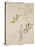 Lettre autographe; croquis de trois pêcheurs-Alfred Sisley-Stretched Canvas