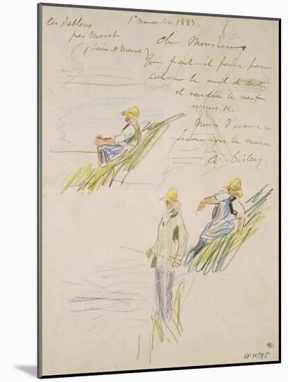 Lettre autographe; croquis de trois pêcheurs-Alfred Sisley-Mounted Giclee Print